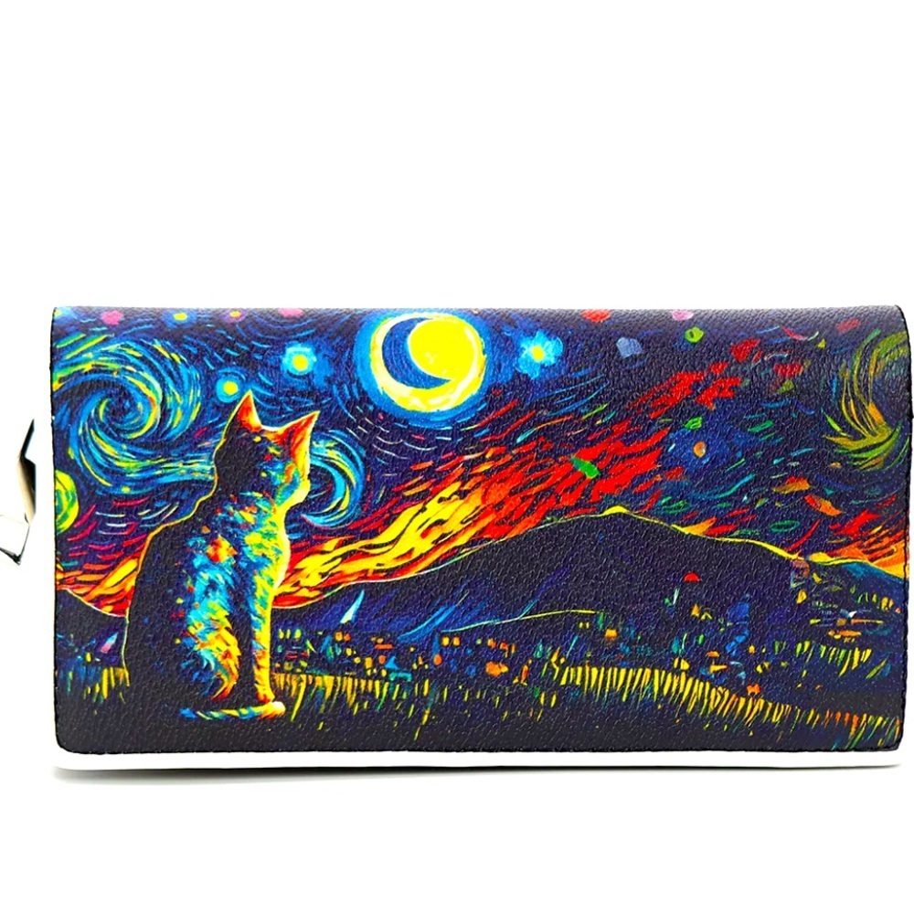 Van Gogh nights with cat Wallet in Vegan Leather NWT​​